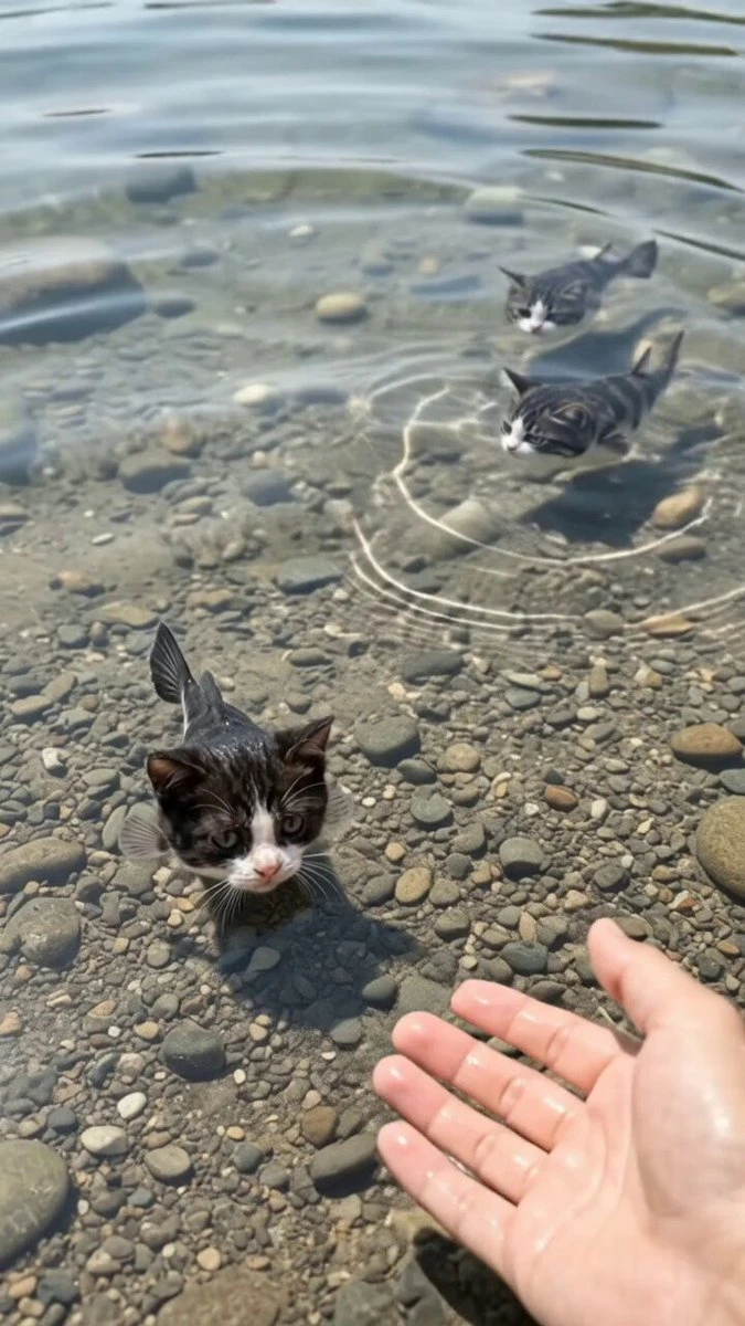 Реалистичное видео взаимодействия с рыбой с кошачьей мордой
