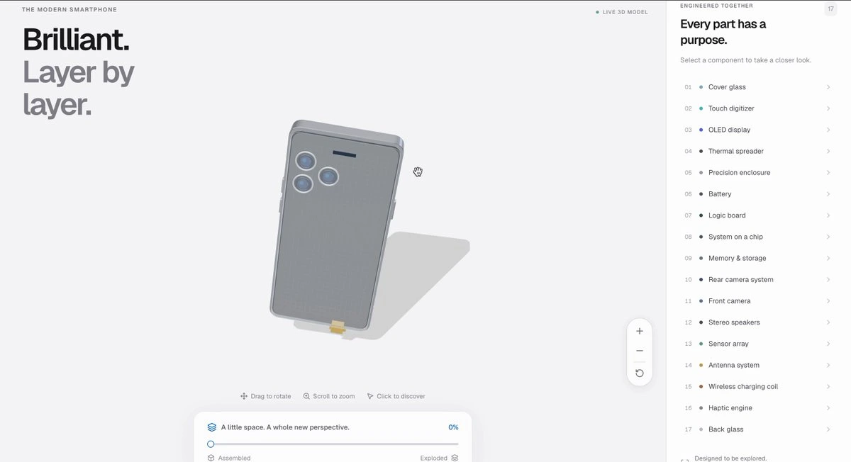 Интерактивная 3D-схема разборки смартфона