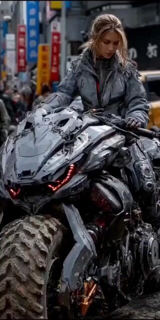 15-секундное кинематографичное видео женщины на киберпанк-мотоцикле под дождём в Токио