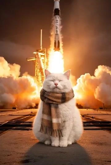Промпт видео с кошкой, уходящей после запуска SpaceX
