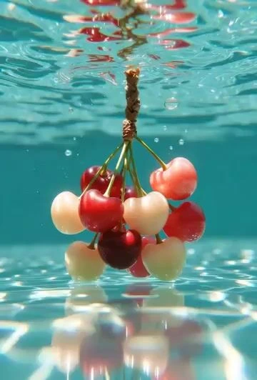 Вишни, подвешенные под водой