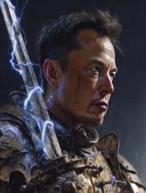Кинематографичный портрет Илона Маска как футуристического средневекового рыцаря