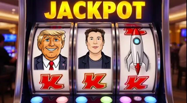 Промпт Grok Imagine для джекпота слот-машины с Трампом, Маском и ракетой