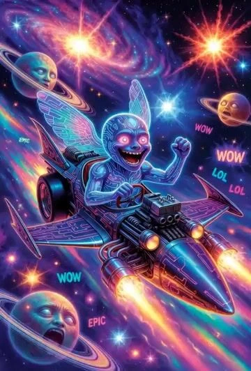 Промпт для Grok Imagine: Grok за рулём космического хот-рода