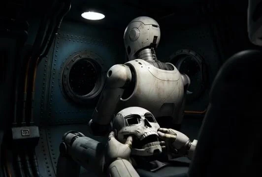Фотореалистичная IMAX-сцена сборки роботом лицевой пластины