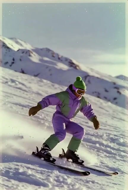 Прыжок лыжника в стиле Polaroid с дрона