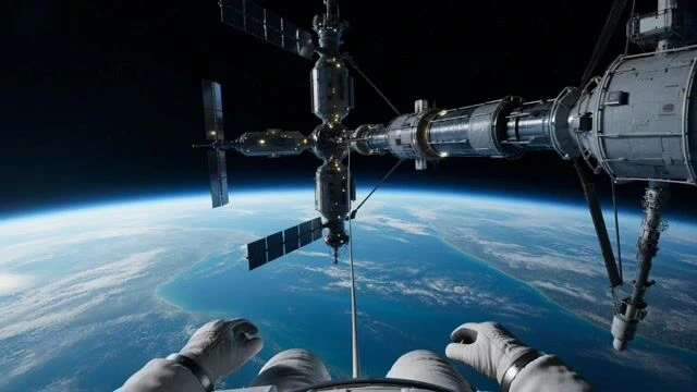 Промпт для видео о космической прогулке со взрывом
