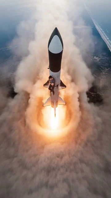 Видео запуска Starship с подвесной перспективой