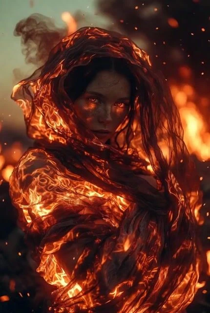 Сверхчёткий портрет колдуньи в огненных одеждах