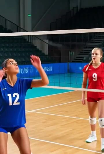 Волейбол: Отъезд камеры к экрану телевизора