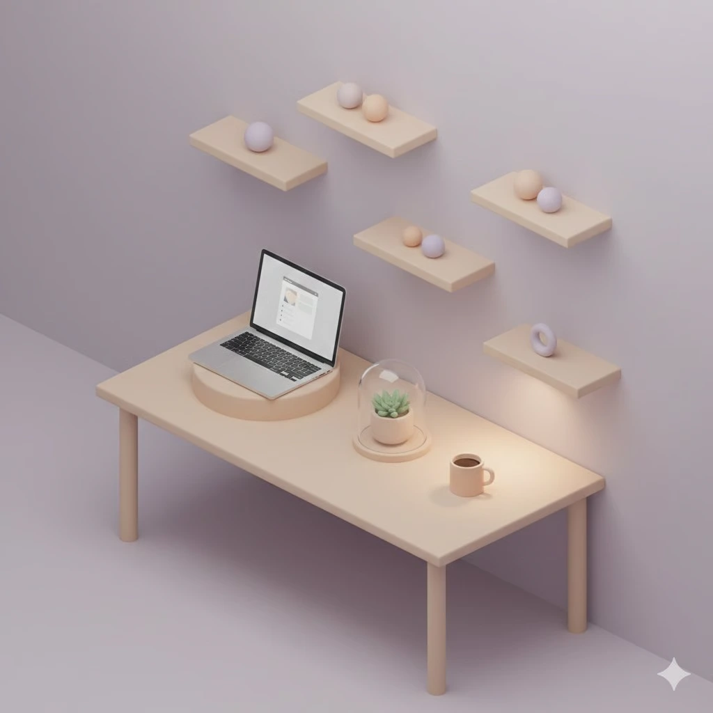 Изометрическая 3D-иллюстрация парящего домашнего офиса