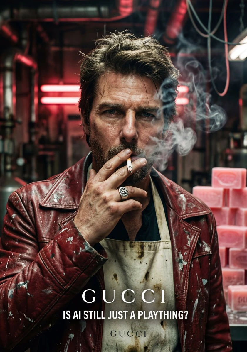 Жёсткий портрет Тома Круза с брендингом GUCCI
