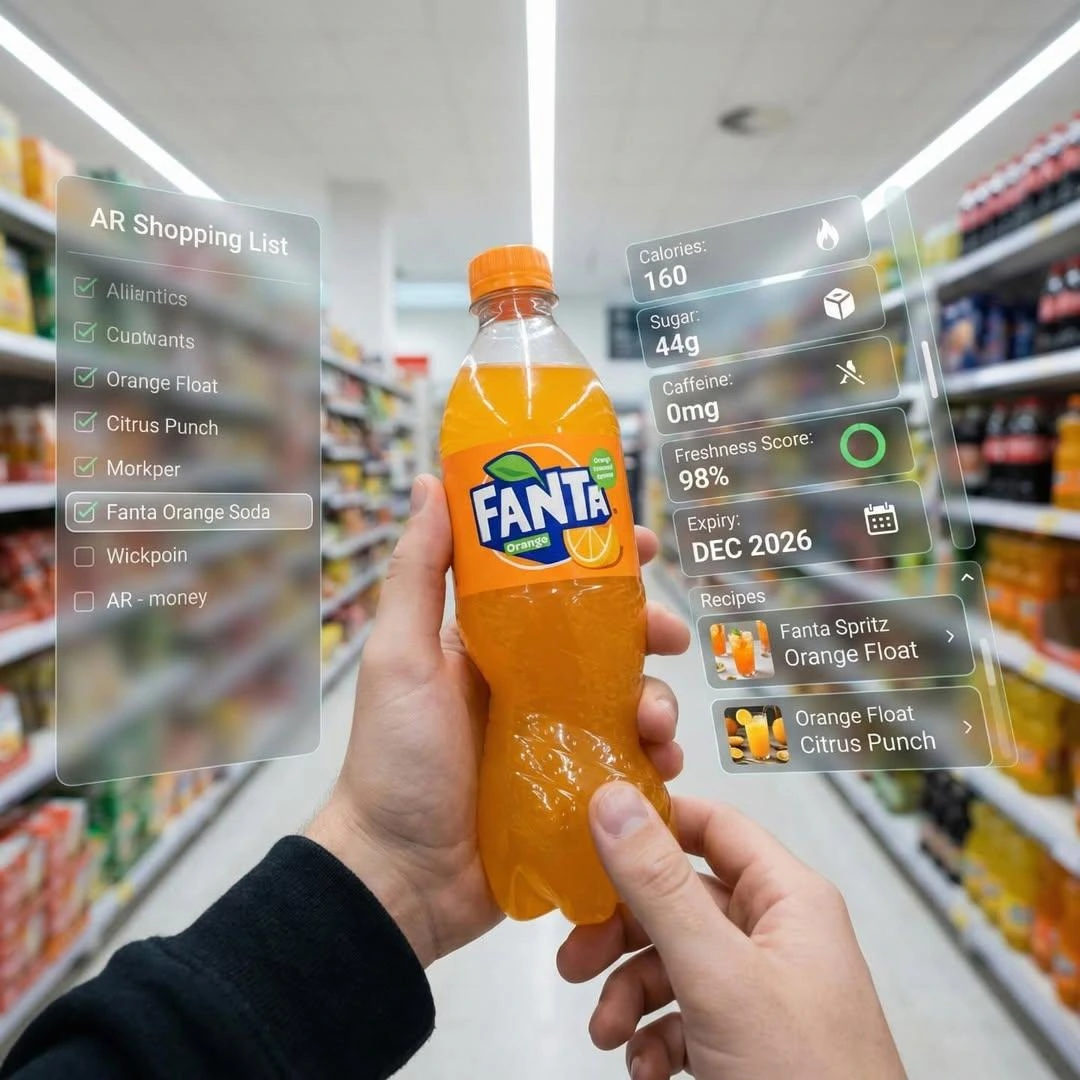 Гиперреалистичный интерфейс смешанной реальности с бутылкой Fanta