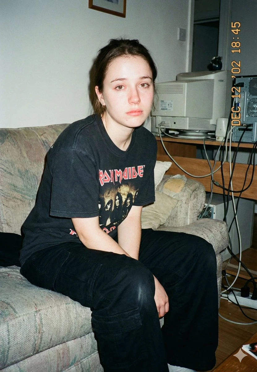 Казуальный lo-fi портрет с прямой вспышкой в стиле early 2000s