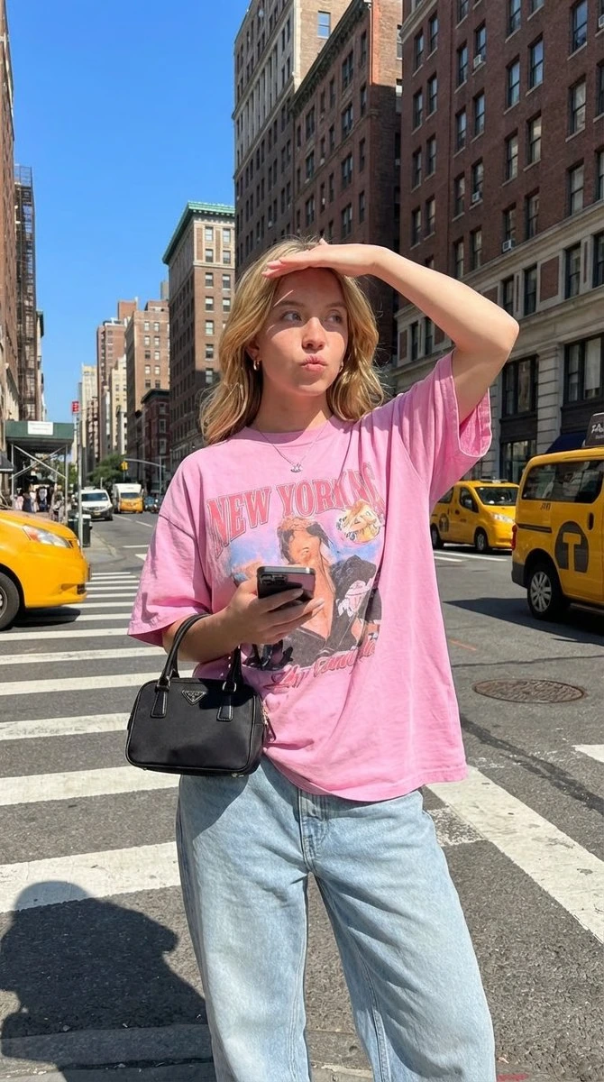 Редакционное фото уличной моды NYC с жёстким солнечным светом