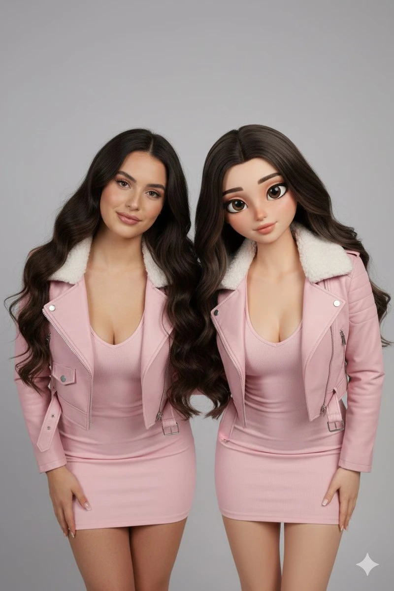 Реалистичный человек и 3D-персонаж рядом