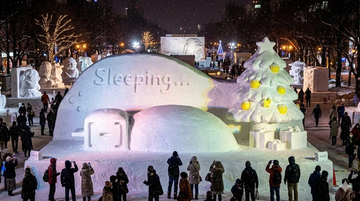 Снежная статуя нежелания вылезать из футона