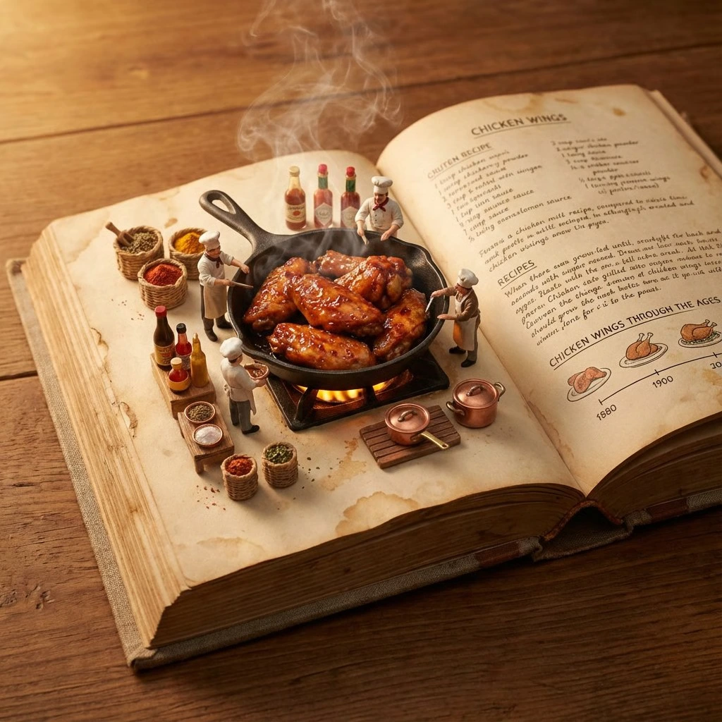 Сцена с едой в стиле винтажной кулинарной книги