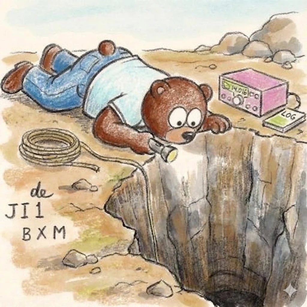 Иллюстрация медведя в глубокой яме