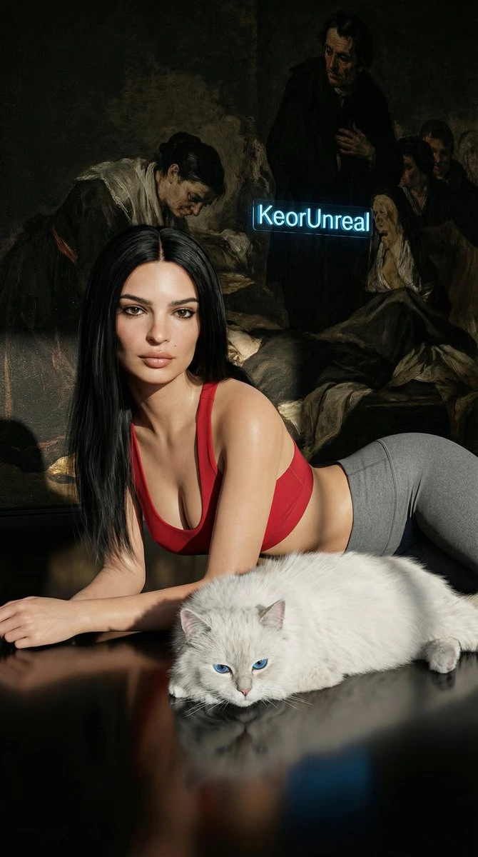 Фотореалистичный портрет с стеной Кандинского и кошкой