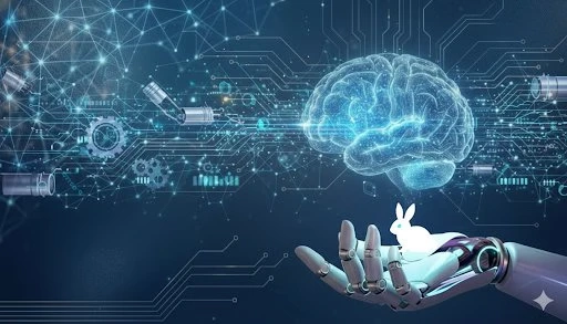 Физическое AI-искусство с логотипом кролика