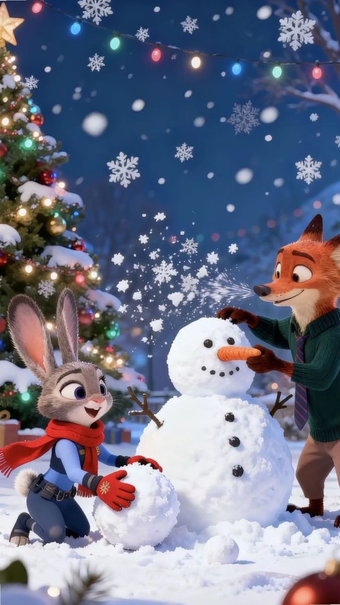 Сцена лепки снеговика в стиле Zootopia