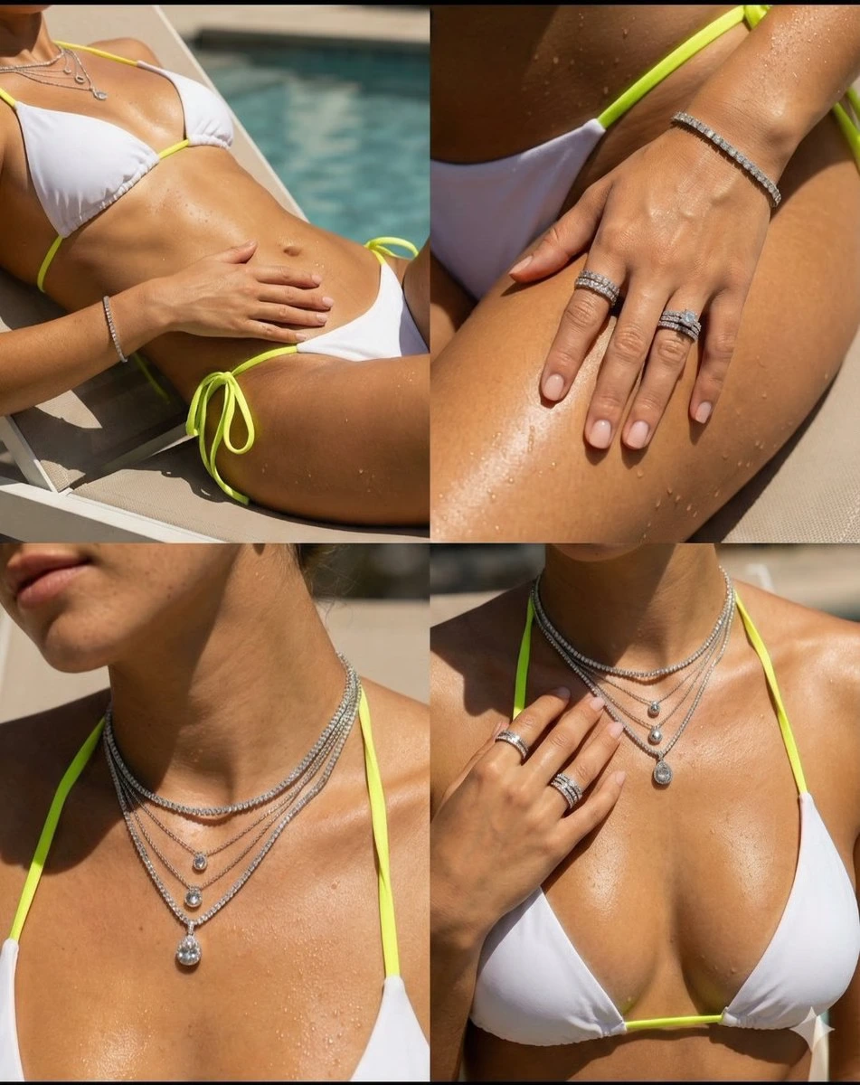 2x2 коллаж luxury-украшений у бассейна