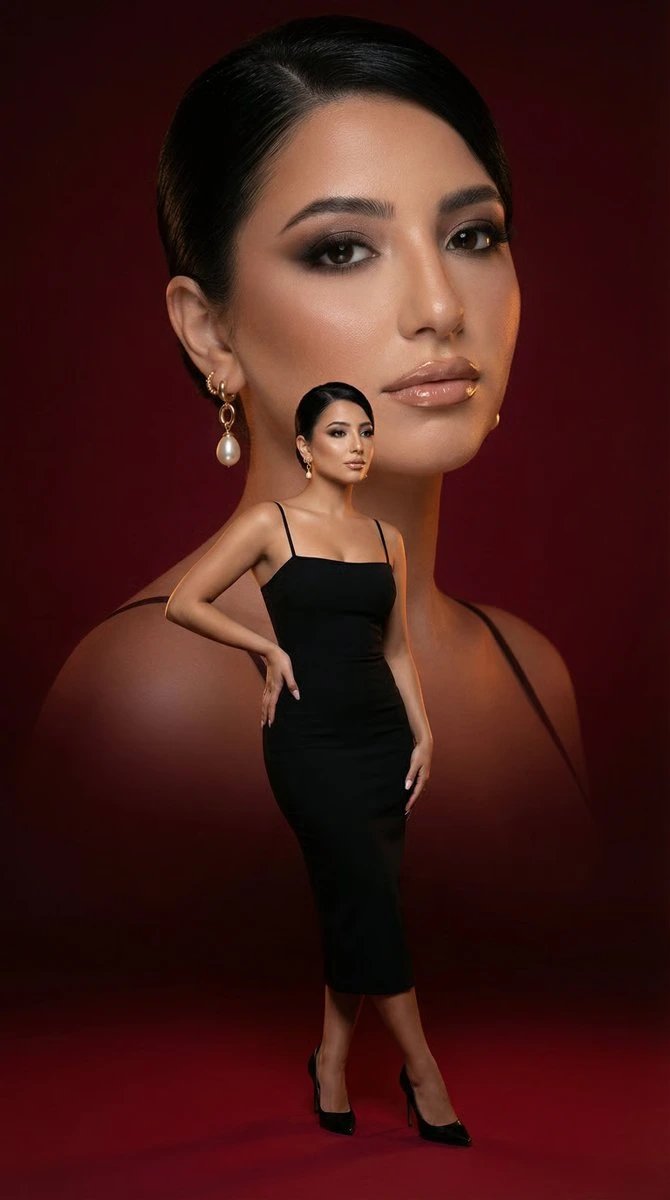 Редакционный beauty-fashion постер (красная двойная композиция)