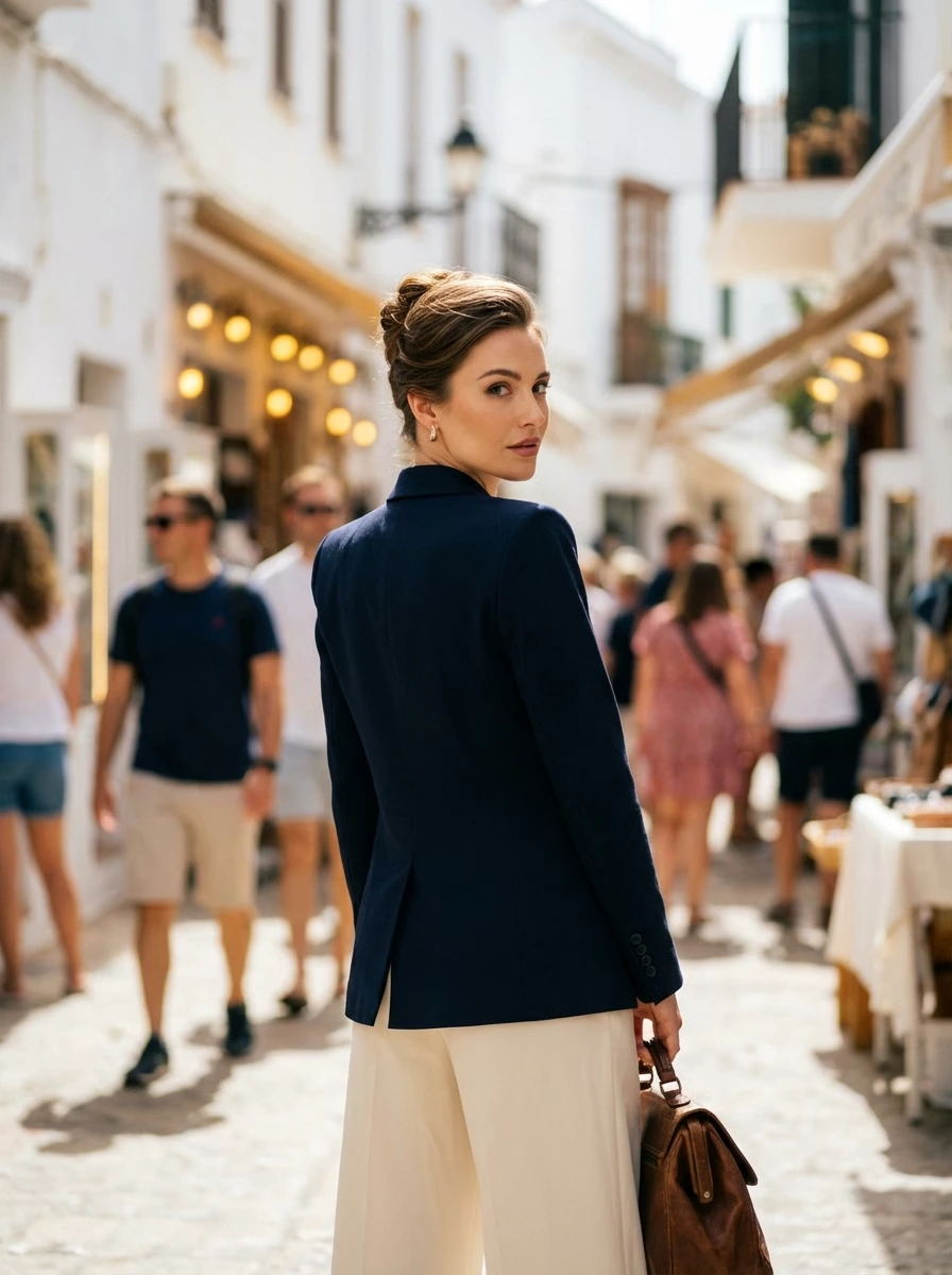 Промпт high-fashion средиземноморского уличного портрета