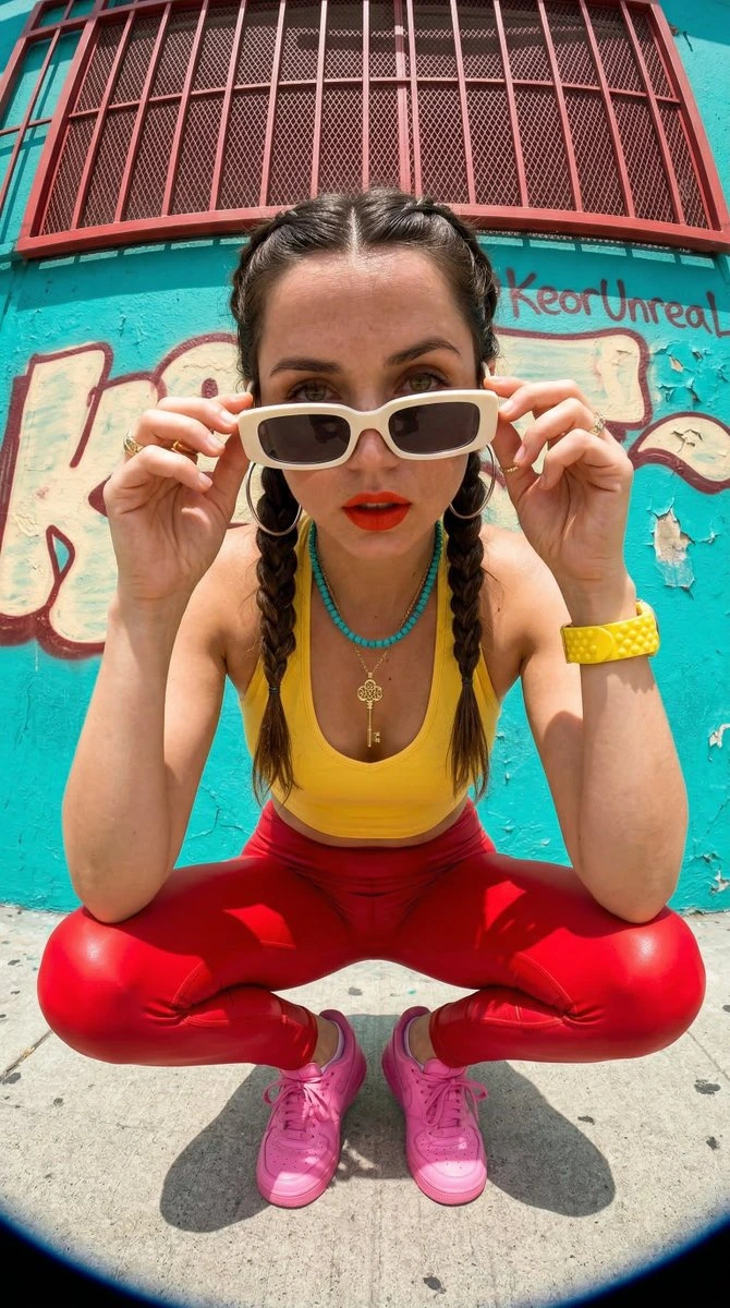 Фотореалистичный стритвир-портрет Emma Myers с эффектом 'рыбий глаз'