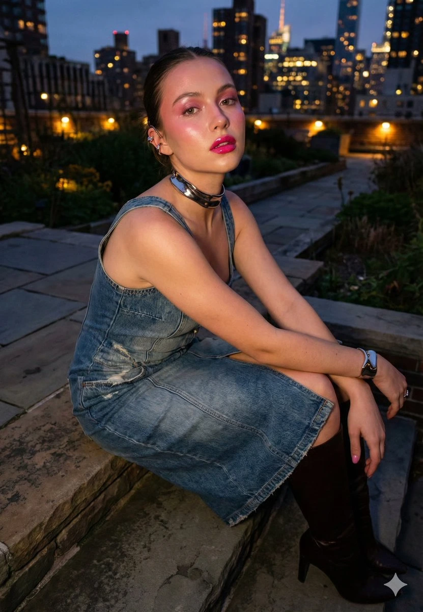 Промпт урбанистического ночного fashion-портрета