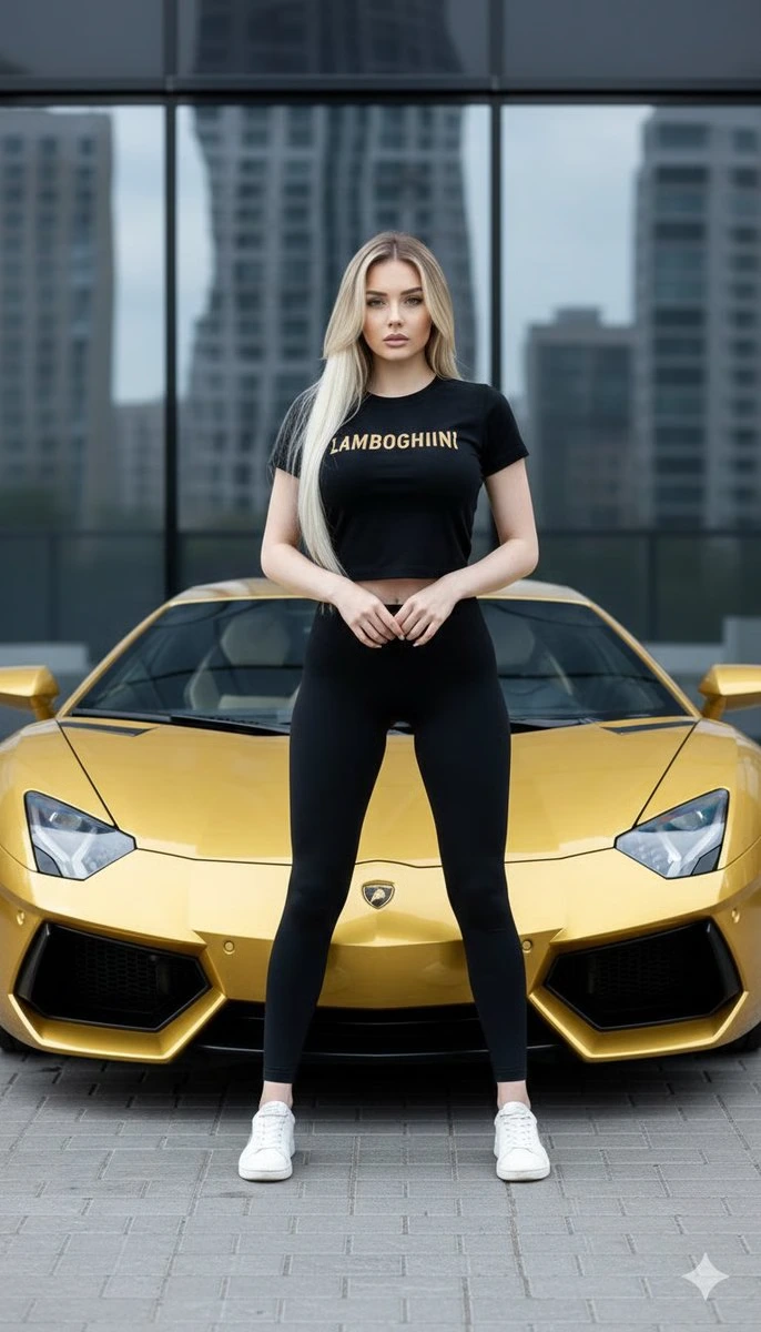 Фэшн-съёмка с золотым Lamborghini