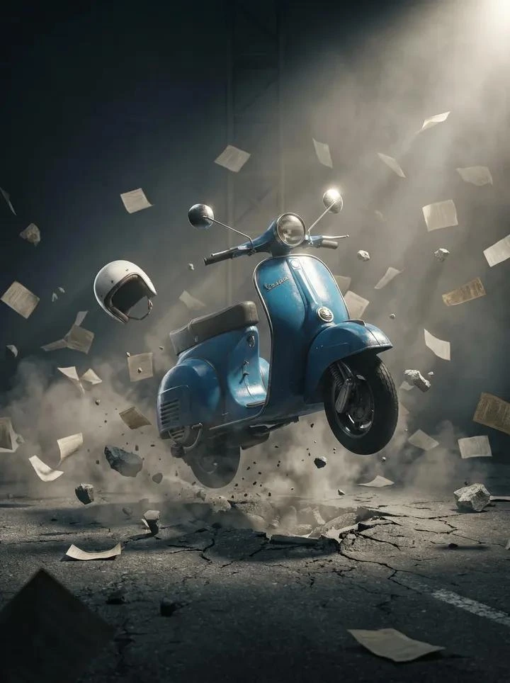 Промпт сцены взрыва подвесной Vespa