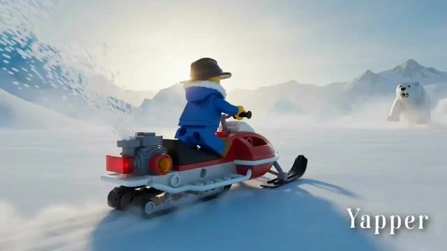 LEGO-путешественник, преследуемый белым медведем