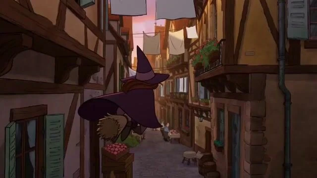 Чистый рисованный 2D мультфильм: Полёт ведьмы