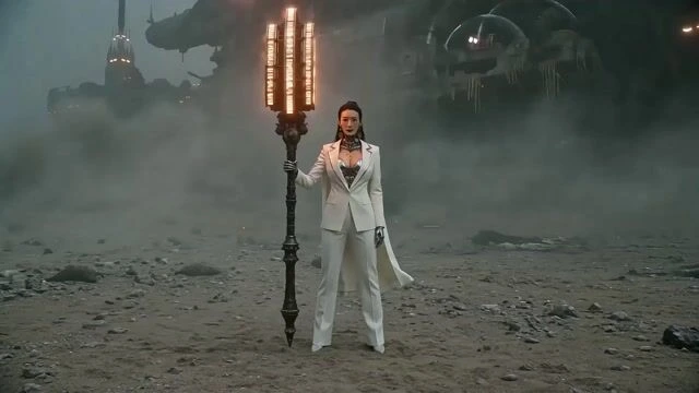 Готическая механическая битва на пустынном пляже