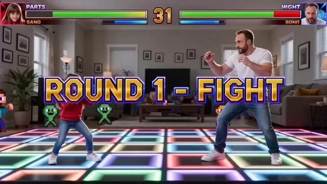 Промпт боя отца и дочери в стиле Street Fighter