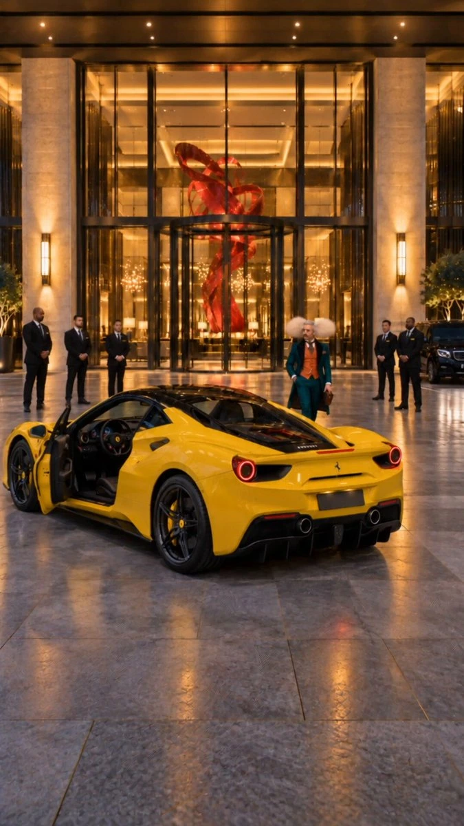Шаблон экшн-сцены. Вход в жёлтый Ferrari