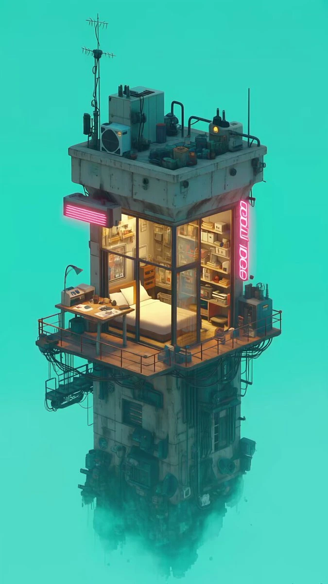 Lofi анимация механической трансформации небоскреба