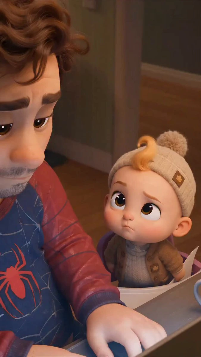 Папа и дочка обнимаются в стиле Pixar