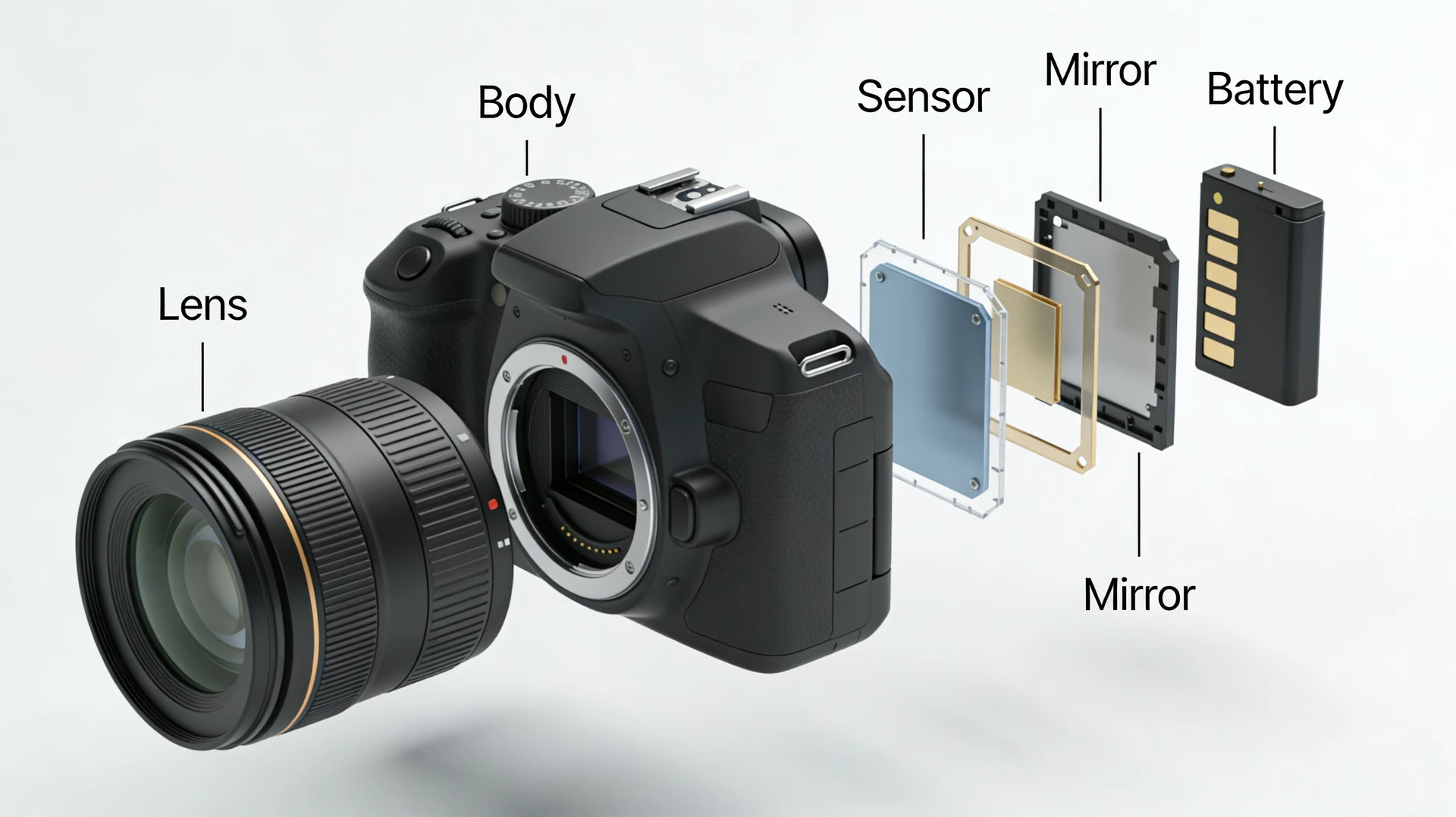 Разобранная иллюстрация DSLR-камеры