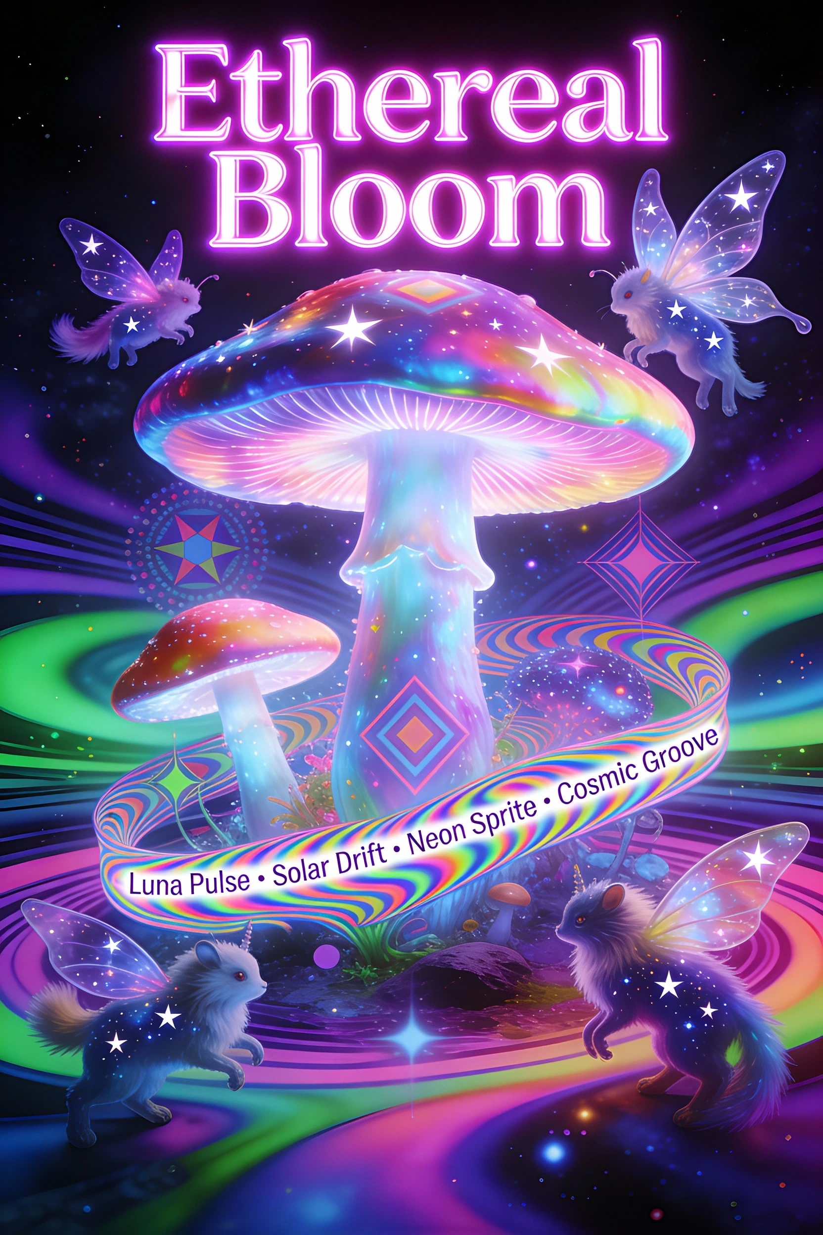 Психоделический постер музыкального фестиваля «Ethereal Bloom»